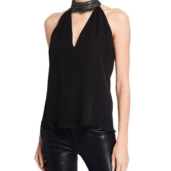 Ramy Brook Raelyn Beaded High Neck Silk Halter Top Small - Picture 1 of 13